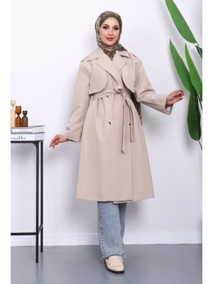 Taş Kravuze Yaka Kuşaklı Cepli Trençkot