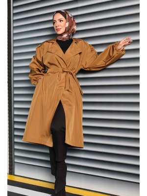 Taba Kuşaklı Kolu Lastikli Miranda Trençkot