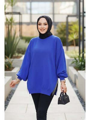 Zincir Detaylı Sax Mavisi Kazak Tunik 17202sx