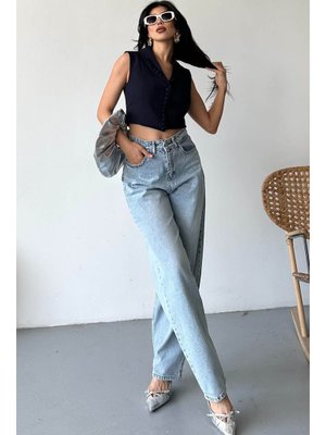 Buz Mavi Tokalı Baggy Kot Pantolon Buz Mavi Tokalı Baggy Kot Pantolon