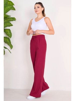 Bordo Beli Lastikli Pantolon Bordo Beli Lastikli Pantolon