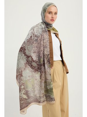 70x190 Cm Sessiz Mevsimler Yeşil Kahve Efilia Desenli Şal