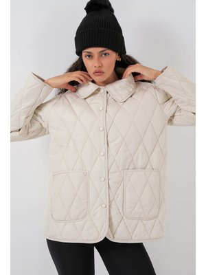 Ekru Kapitone Oversize Mont