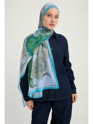 70x190 Cm Mercan Bahçesi Mavi Efilia Desenli Şal