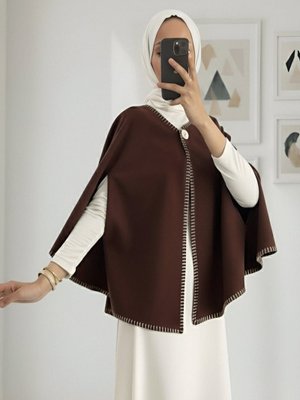 Kahve Çoban Dikişli Cepli Kaşe Panço