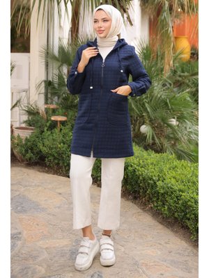 Lacivert Kapitone Fermuarlı Cepli Kap Lacivert Kapitone Fermuarlı Cepli Kap