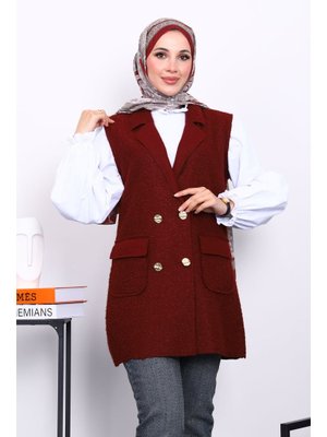 Bordo Düğmeli Buklet Yelek Bordo Düğmeli Buklet Yelek
