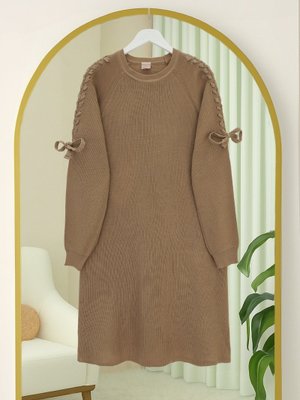 Vizon Omuzu Saç Örgülü Salaş Triko Tunik