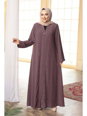 Boncuk İşlemeli Gül Kurusu Ferace 29122gk