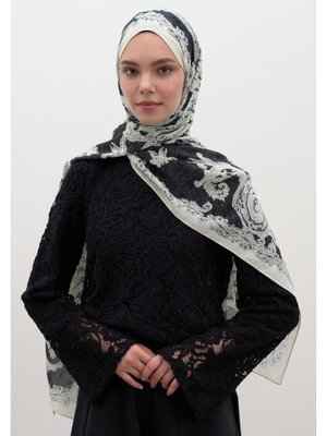 Lacivert Wıld Paısley Desen Şal Lacivert Wıld Paısley Desen Şal