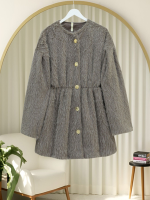 Toprak İçi Astarlı Beli Büzgülü Kürklü Ceket