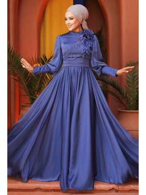 Çiçek Detaylı Sax Mavisi 21960sx