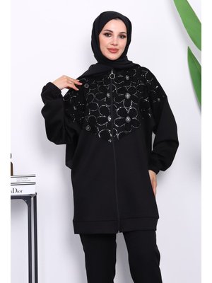 Siyah Çiçek Desenli Fermuarlı Tunik Siyah Çiçek Desenli Fermuarlı Tunik