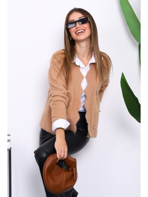 Bisküvi Düğme Detaylı Angora Yumoş Triko Hırka