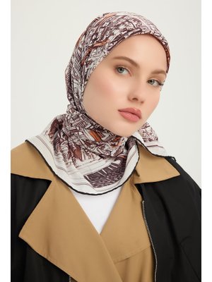 90x90 Cm Yankılar Şehri Kahverengi Vierra Desenli Viskon Eşarp