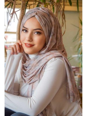 Ebruli Kelebek Model Büzgülü Bone Şal