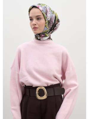 Mürdüm Lotus Desen Pamuklu Viskon Eşarp