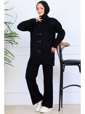 Siyah Fiyonk Detaylı Triko Takım