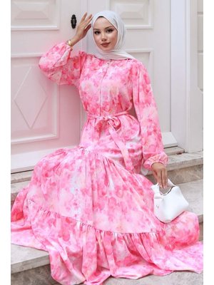 Y.pembe Desenli Uzun Elbise Y.pembe Desenli Uzun Elbise