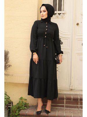 Düğmeli Siyah Elbise 5720s Düğmeli Siyah Elbise 5720s
