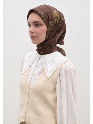 Gısele Desen Pamuklu Viskon Eşarp Kahve