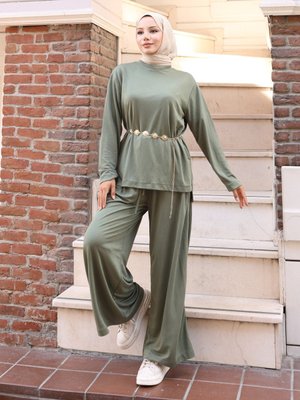 Haki Yırtmaçlı Bluz Pantolontakım Haki Yırtmaçlı Bluz Pantolontakım