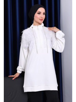 Ekru Yaka Fermuarlı Püsküllü Tunik Ekru Yaka Fermuarlı Püsküllü Tunik