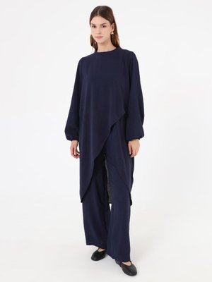 Lacivert Asimetrik Kesim Balon Kollu Basic Takım