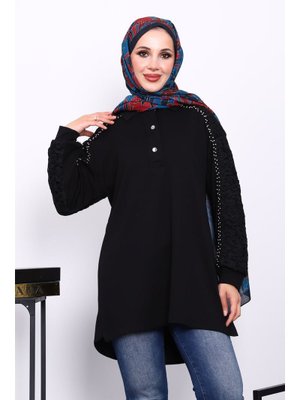 Siyah Taş İşlemeli Düğmeli Tunik Siyah Taş İşlemeli Düğmeli Tunik