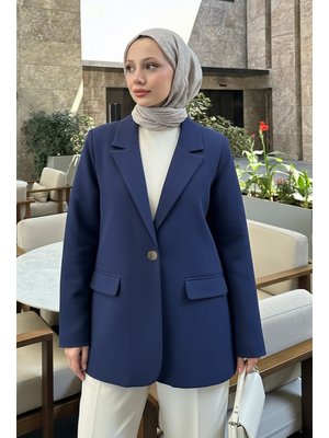 Lacivert Scuba Blazer Ceket