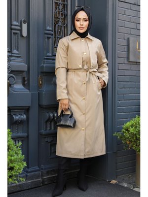 Düğmeli Bej Trençkot 62131bej