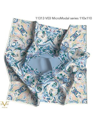 Mavi Desenli Micro Modal Seri Eşarp Askısı İle Birlikte 110x110 Cm