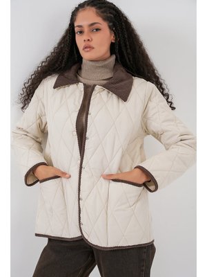 Ekru Kahve Kapitone Oversize Mont Ekru Kahve Kapitone Oversize Mont