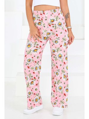 Pembe Desenli Beli Lastikli Bürümcük Pantolon