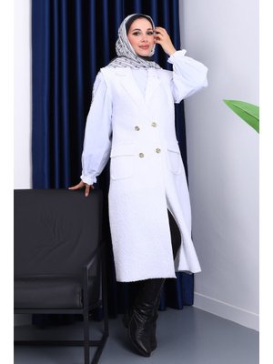 Ekru Düğmeli Uzun Buklet Yelek Ekru Düğmeli Uzun Buklet Yelek