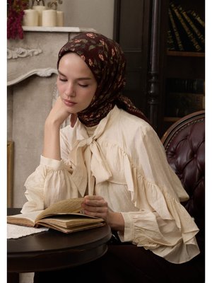 Bordo Leana Desen Pamuklu Viskon Eşarp