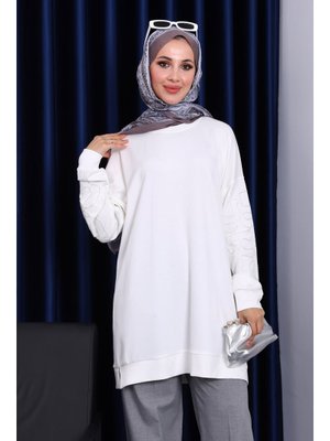 Ekru Kolu İşlemeli Modal Tunik Ekru Kolu İşlemeli Modal Tunik