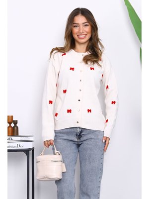 Taş Fiyonk Nakışlı Triko Hırka