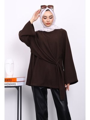 Kahverengi Yandan Şallı Fitilli Tunik Kahverengi Yandan Şallı Fitilli Tunik