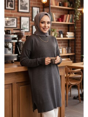 Koyu Füme Triko Kazak Tunik 17203kfu