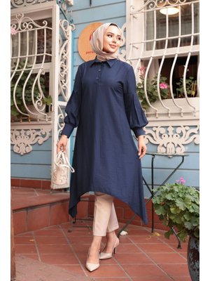 Asimetrik Detaylı Lacivert Tunik 615l Asimetrik Detaylı Lacivert Tunik 615l