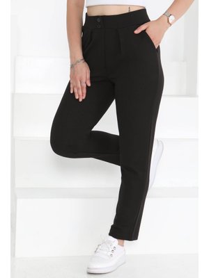 Siyah Çift Düğmeli Spor Pantolon Siyah Çift Düğmeli Spor Pantolon