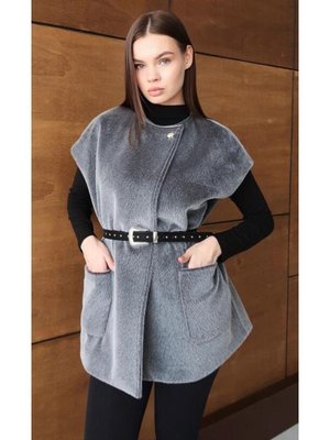 Gri Oversize Tay Tüyü Yelek