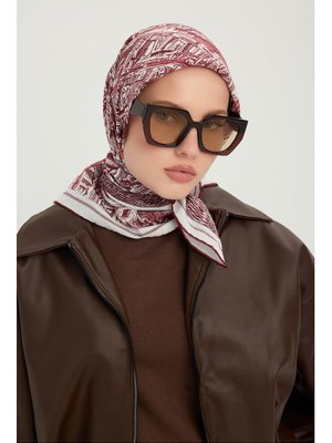 90x90 Cm Yankılar Şehri Bordo Vierra Desenli Viskon Eşarp