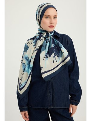 70x190 Cm Özgür Fırçalar İndigo Vierra Desenli Viskon Şal