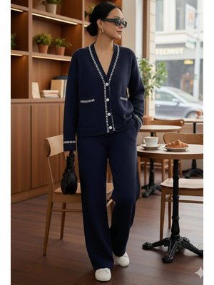 Lacivert Kesik Çizgili Ceket Takım