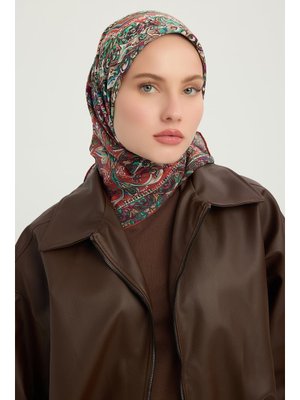 90x90 Cm Ebedi Saraylar Kırmızı Vierra Desenli Viskon Eşarp