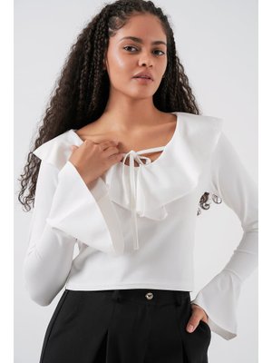 Beyaz Uzun Kol Crop Bluz Beyaz Uzun Kol Crop Bluz