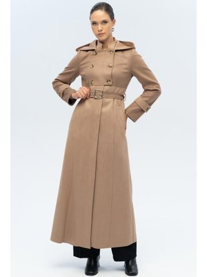 Kapüşonlu Garni Detaylı Süet Görünümlü Pardesü K. Kamel