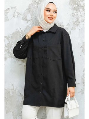 Düğmeli Siyah Puane Gömlek 10564s Düğmeli Siyah Puane Gömlek 10564s